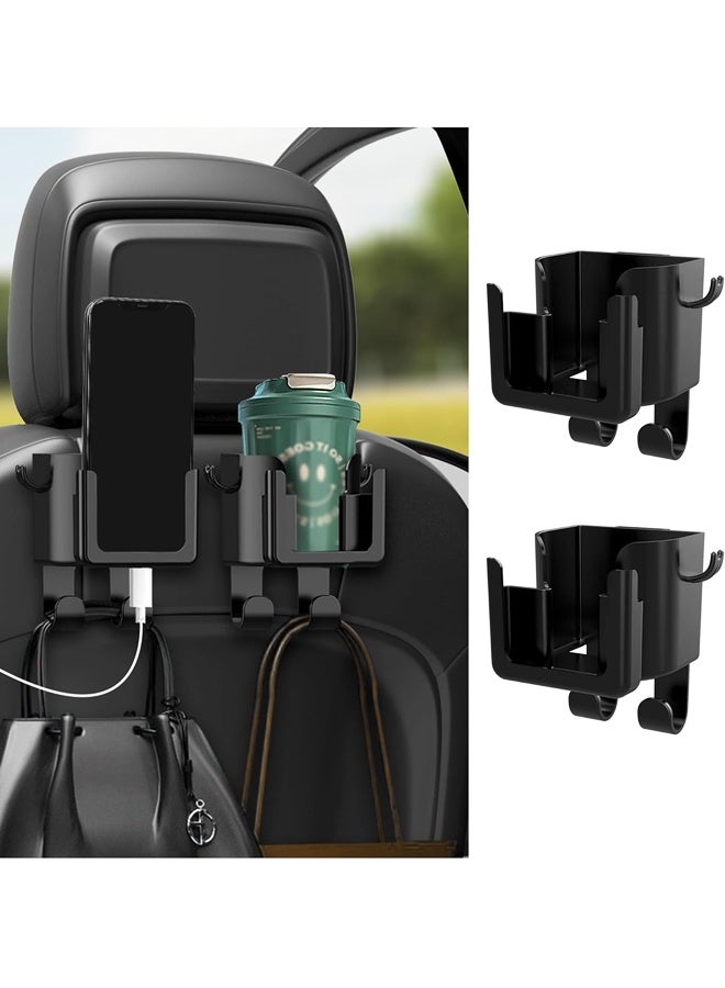 2PCS Multifunctional Car Cup Holder + Car Phone Holder + Car Purse Hook,Hanging Back Seat Car Organizer with Headrest Hooks - Image 1